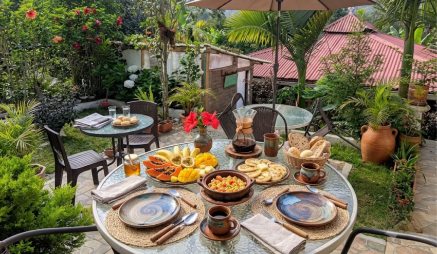 vegan breakfast options and local organic products served at wellness hostel in Salento Quindio